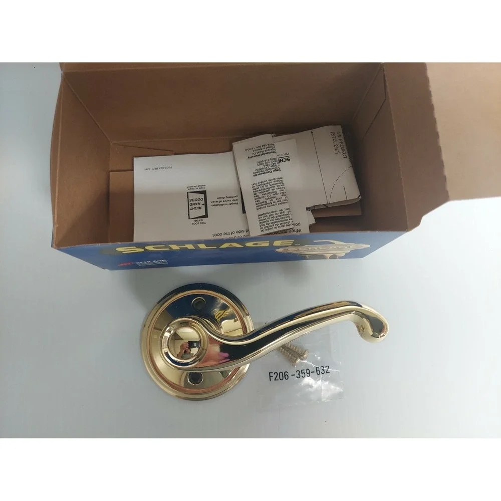 NEW Schlage Flair Style Dummy Bright Brass Right-Handed Lever French Door Knob